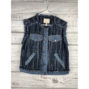 Rebecca Taylor Tweed Denim Fray Vest Boho Southwestern Country Cotton Western 12